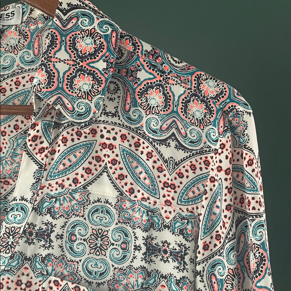 Express Multicolor Patterned Blouse Neon Color De… - image 3